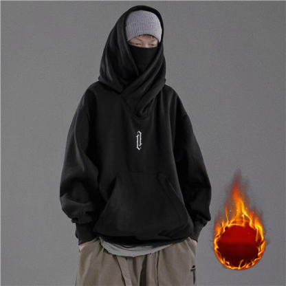 Lose Samtjacke mit hohem Kragen und Kapuze für Paare im Hip-Hop-Stil