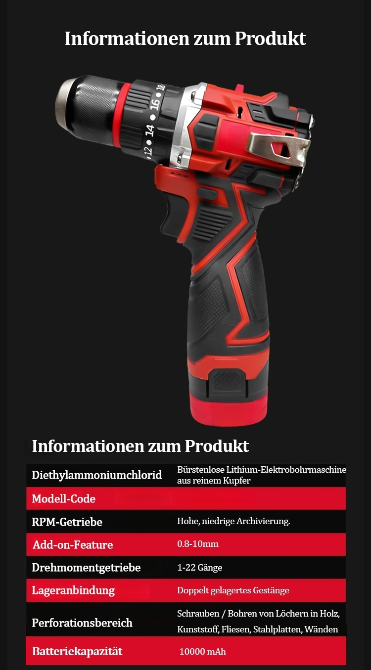 Bürstenlose Lithium Elektrobohrmaschine aus reinem Kupfer bargnee