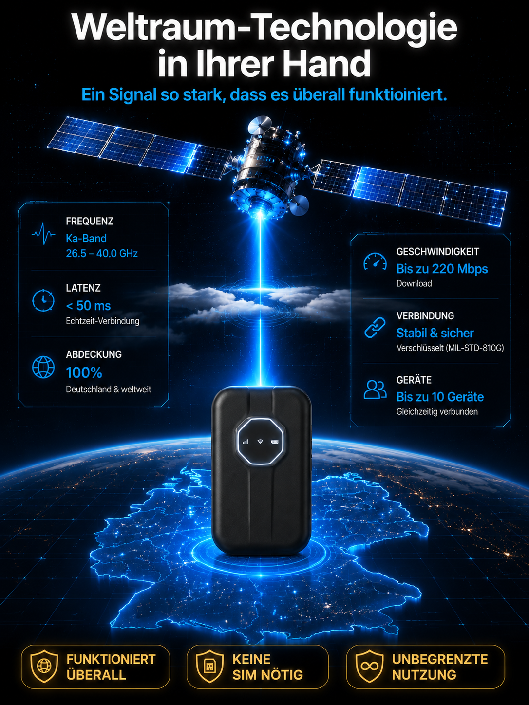 🚀 Satelliten WLAN Router | Tragbares 5G Internet | Ohne SIM | Keine Monatsgebühren 📡