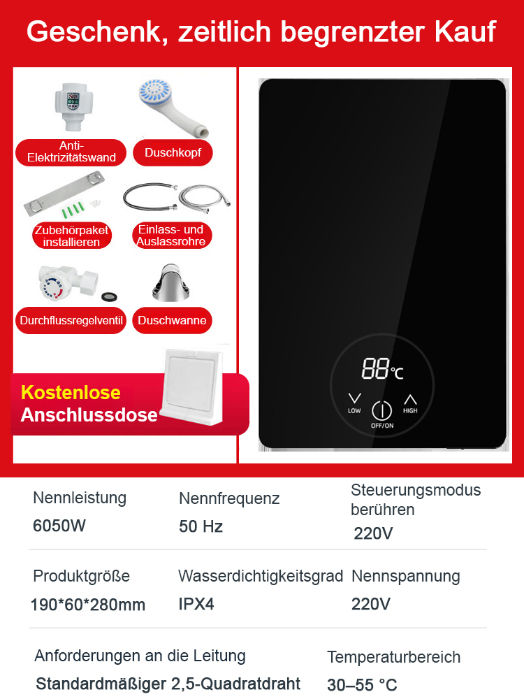 【Sofortige Erwärmung】AI-intelligenter, frequenzvariabler, sofortiger Durchlauferhitzer