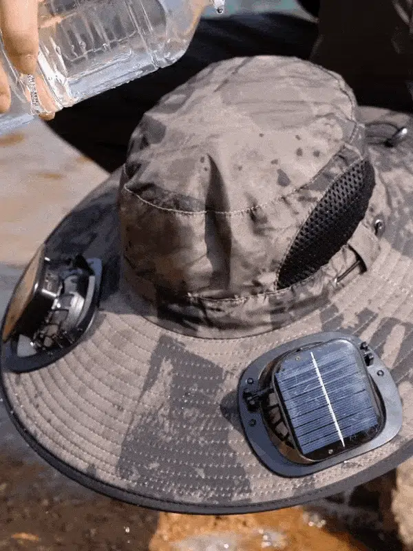 Solar Ventilator Sonnenhut ☀️ 47cm XXL Krempe ❄️ 12 Grad Kühlung plus USB 7 Blatt Turbine