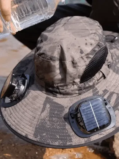 Solar Ventilator Sonnenhut ☀️ 47cm XXL Krempe ❄️ 12 Grad Kühlung plus USB 7 Blatt Turbine