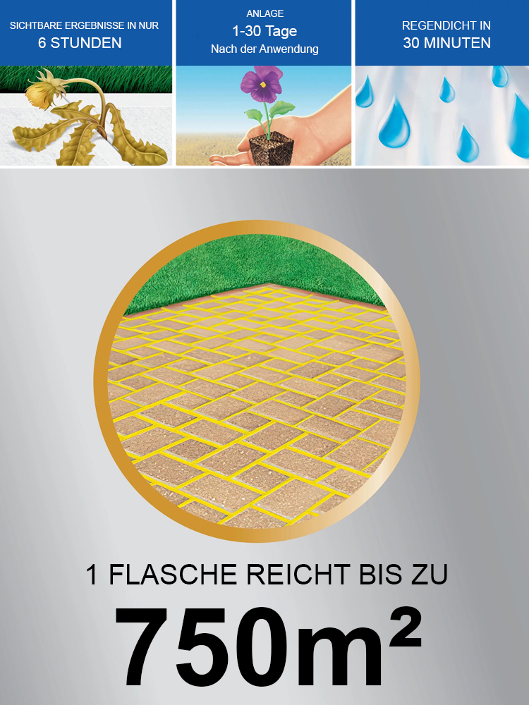 Eine Flasche kann 750㎡ abdecken! 🌿 Einmal angewendet, bleibt der Bereich 3 Jahre frei von Unkraut! 🚫🌱