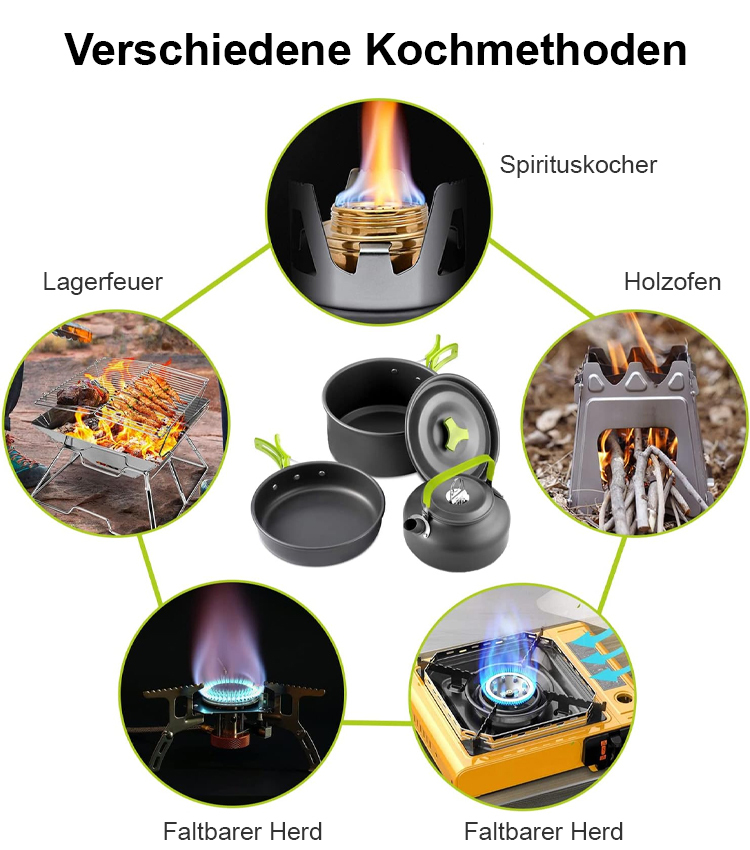 Portable Zusammenklappbares Aluminium-Kochgeschirr-Set