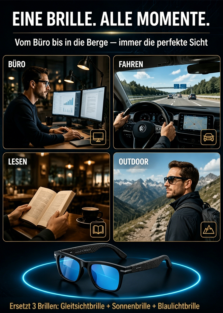 🕶️ AI Smart Glasses: Autofokus + Echtzeit-Übersetzung + 3D AR Navigation + Blaulicht-Schutz 🚀