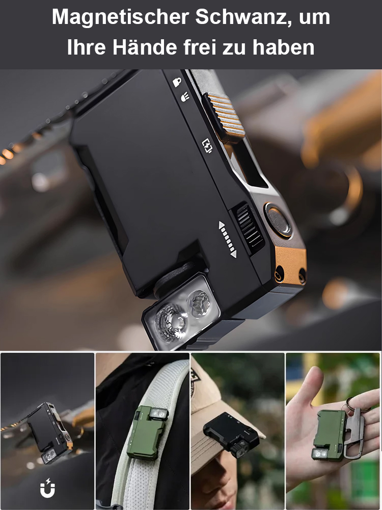 Hardcore-Gadget: ⚙️ Deine EDC-Multifunktions-Taschenlampe aus Metall! IP68 wasserdicht 💧, magnetisch schwenkbar 🧲 und passt in jede Hosentasche. 👖