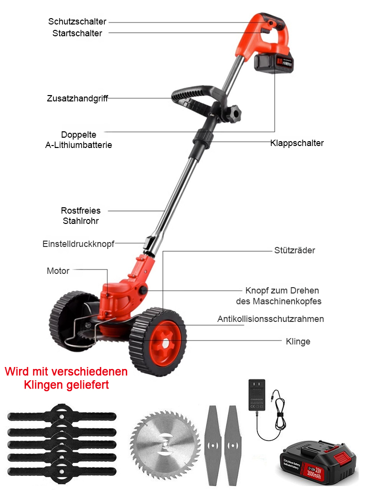 Zusammenklappbarer handgeführter Lithium-Jäter mit Rädern