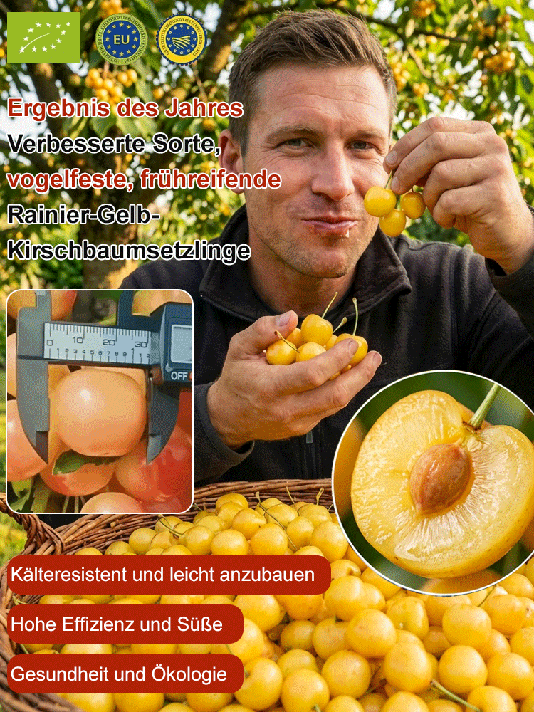 【Ergebnis des Jahres】Verbesserte Sorte, vogelfeste, frühreifende Rainier-Gelb-Kirschbaumsetzlinge