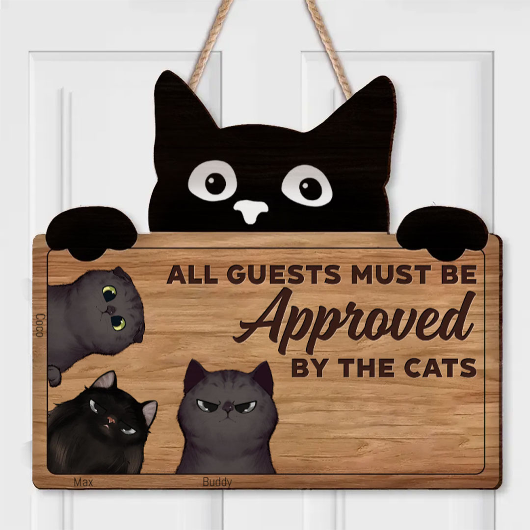 Custom Personalized Cat Wooden Sign -  Keep Door Closed Don't Let The Cats Out-ancustom