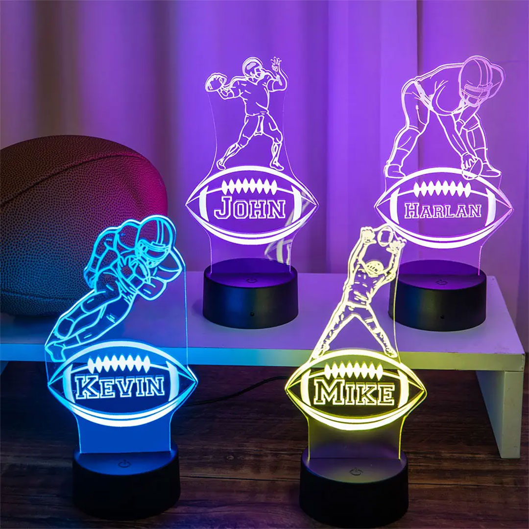 Custom Name Football Player LED Night Light, LED Sign Home Decor, Football Player Silhouette Light Lamp, Gift for Athlete/Football Player/Sports Lover-ancustom