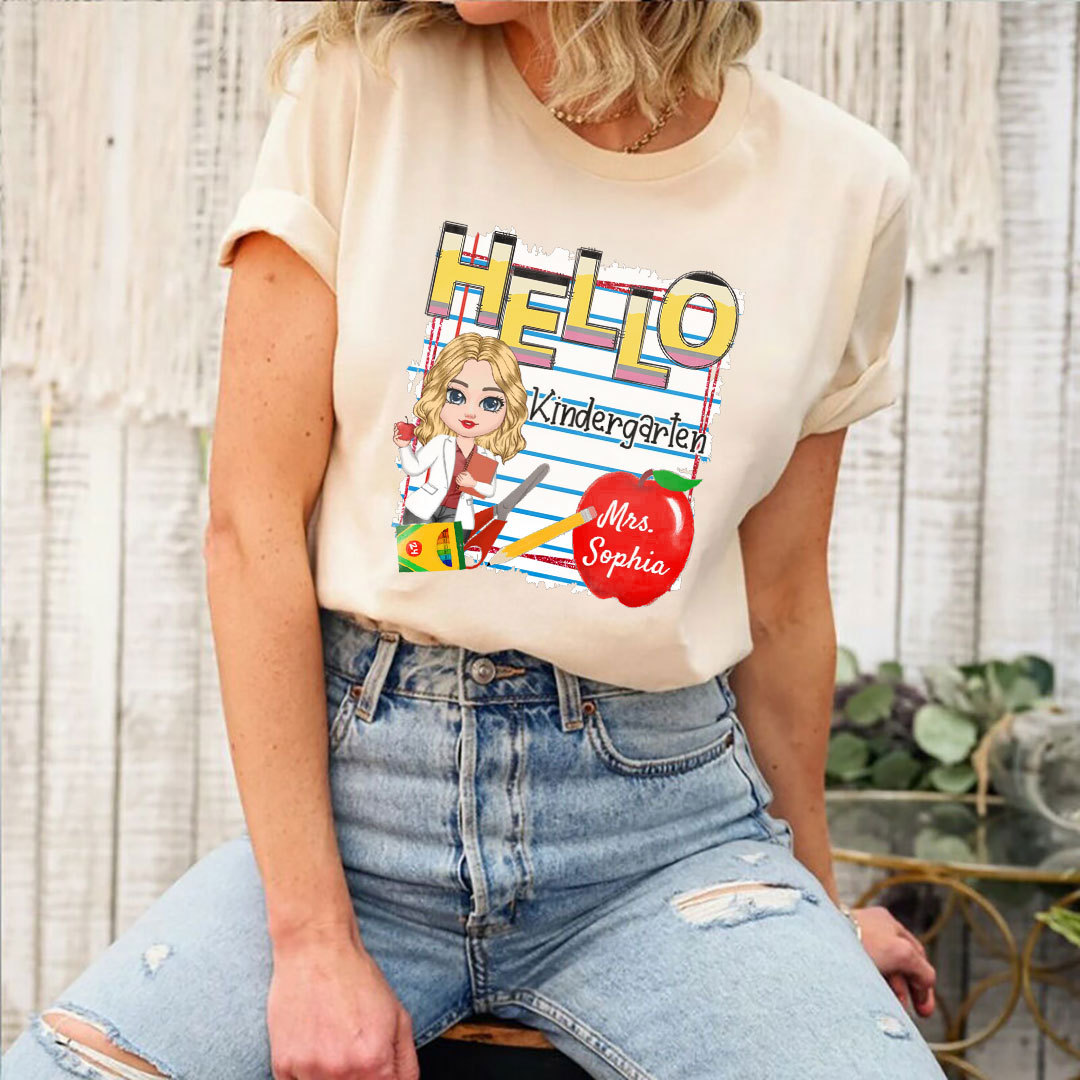 Hello Kindergarten Back to school Personalized T-shirt Gift for Teachers-ancustom