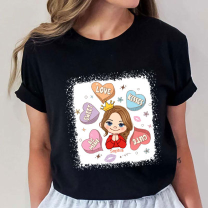 Candy Heart Cute Valentine's Day Personalized Youth T-Shirt-ancustom