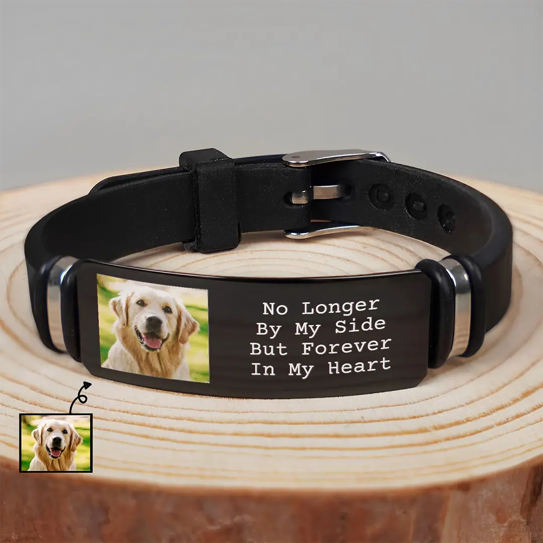 Custom Photo Forever In My Heart - Memorial Gift For Dog Lovers, Cat Lovers, Pet Lovers - Personalized Engraved Wristband-ancustom