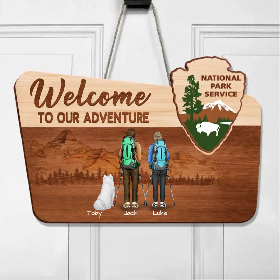 Custom Personalized Hiking Wooden Sign- Gift Idea For Couple/ Hiking/ Dog Lover - Welcome To Our Adventure-ancustom