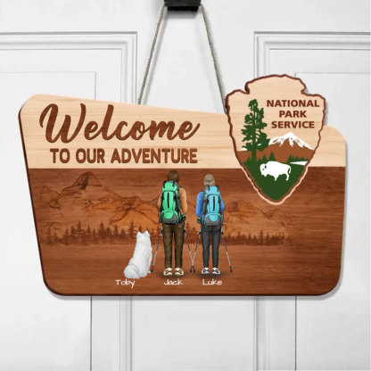 Custom Personalized Hiking Wooden Sign- Gift Idea For Couple/ Hiking/ Dog Lover - Welcome To Our Adventure-ancustom