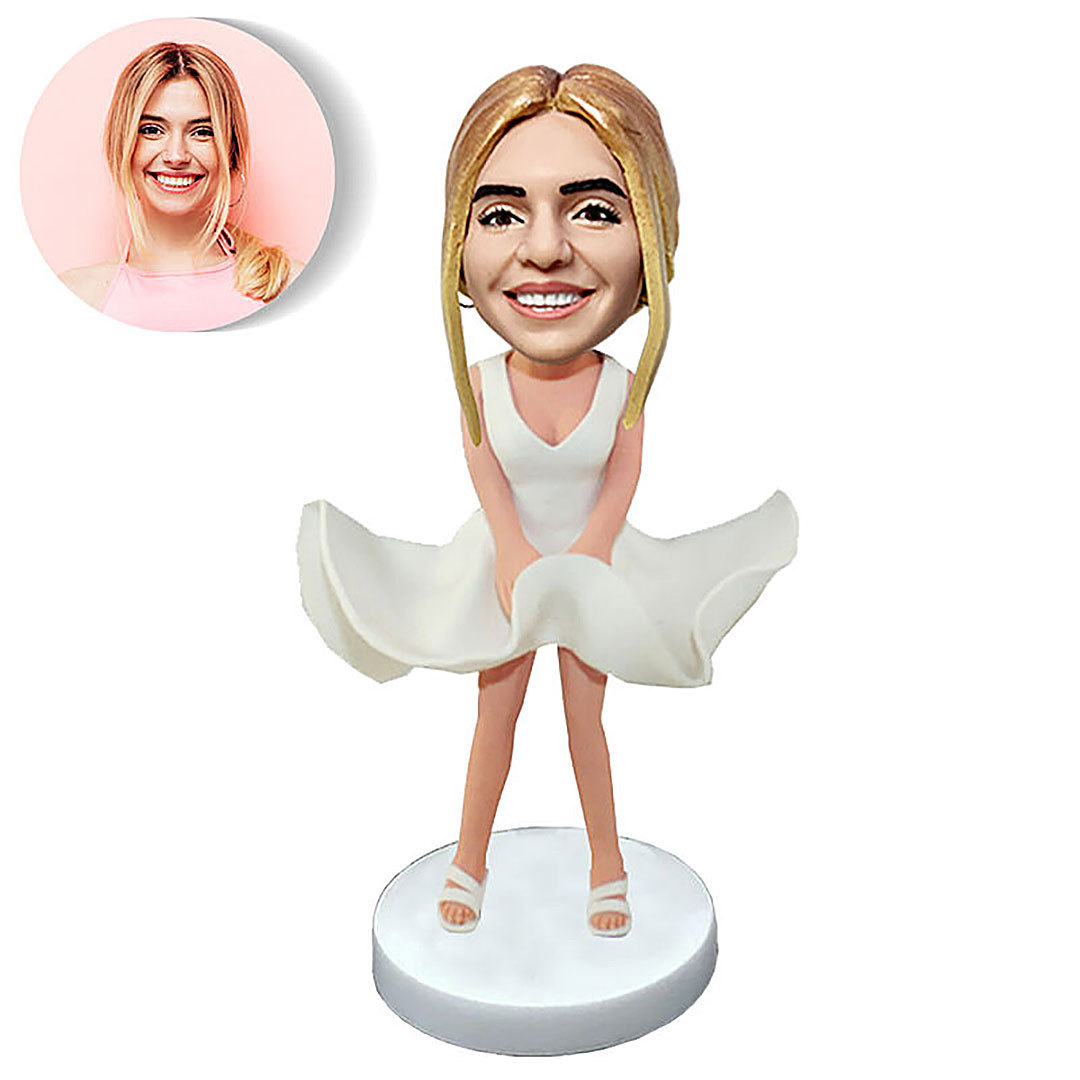 Custom bobble head funny gift for her in a white dress-ancustom