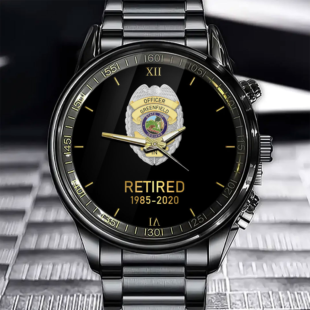 Customized Retired US Police Badge & Service Time Commemorative Watch - Honoring Law Enforcement Service-ancustom