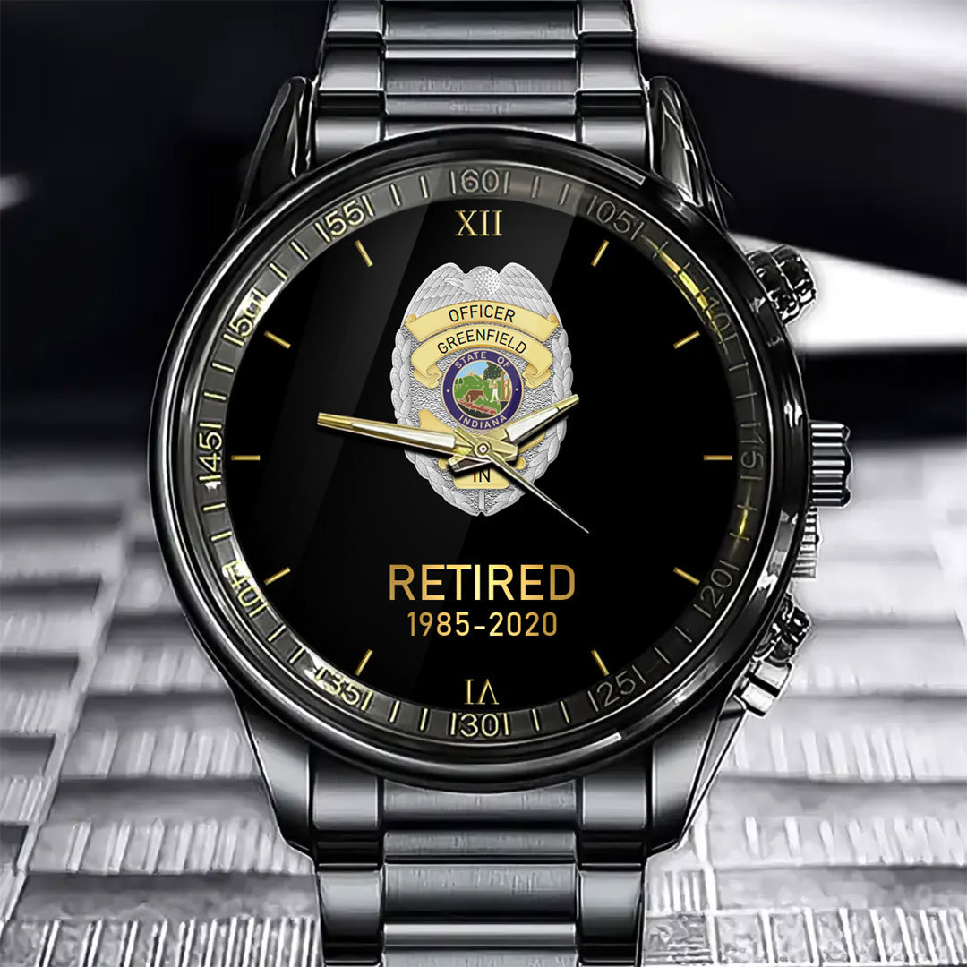 Customized Retired US Police Badge & Service Time Commemorative Watch - Honoring Law Enforcement Service-ancustom