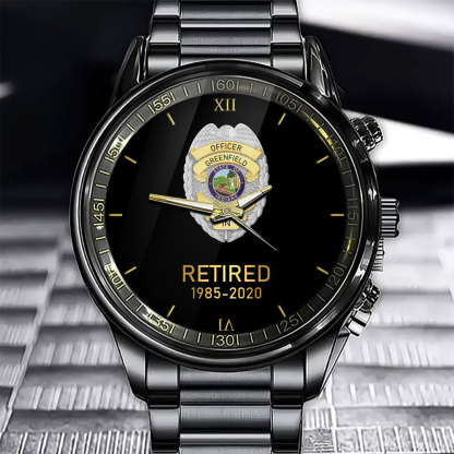 Customized Retired US Police Badge & Service Time Commemorative Watch - Honoring Law Enforcement Service-ancustom