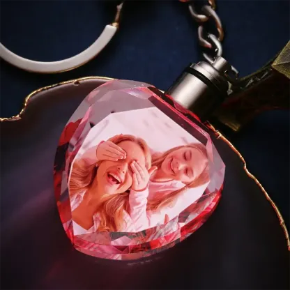 Gift for Mom Heart-shaped Keychain Custom Photo Crystal Keychain-ancustom