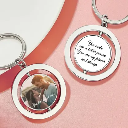 Customized photo rotatable round keychain love souvenir keychain couple gift-ancustom