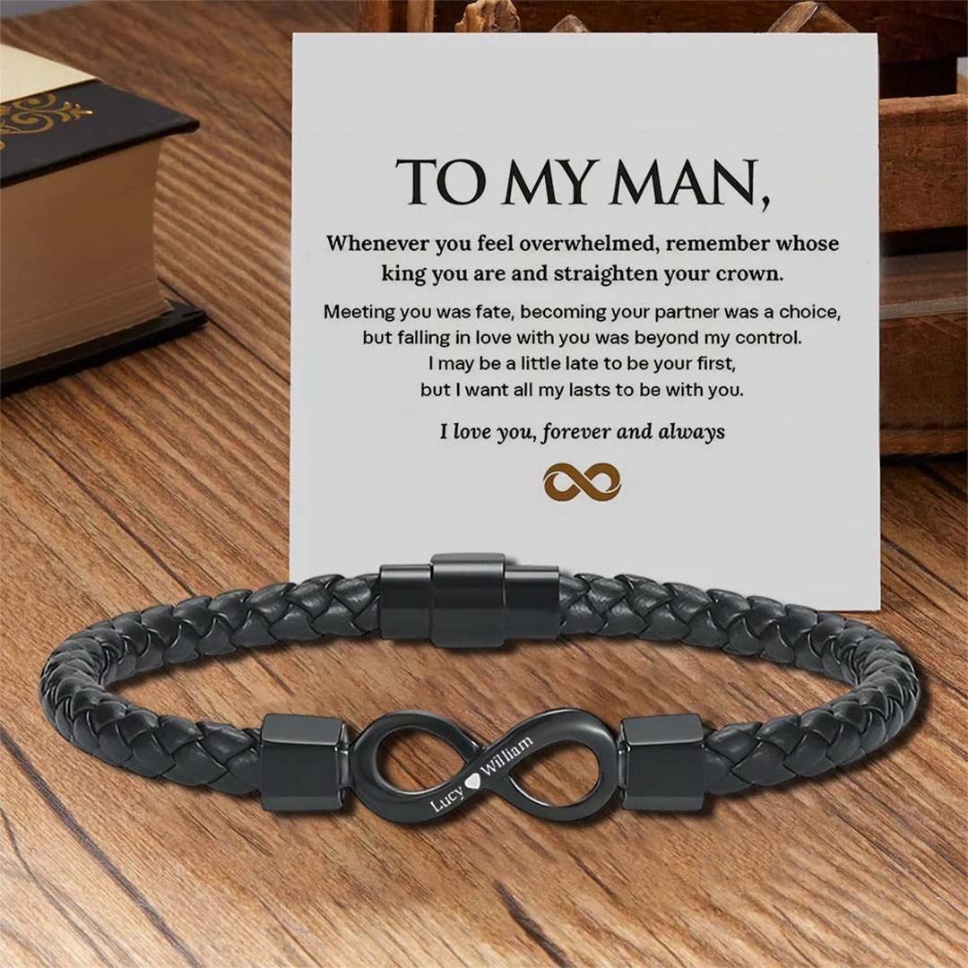 To My Man, Personalized Dual Name Infinity Leather Bracelet-ancustom