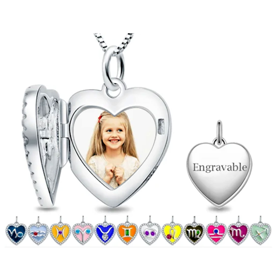 Zodiac Sign Heart Photo Necklace Engraved Infinity Love-ancustom