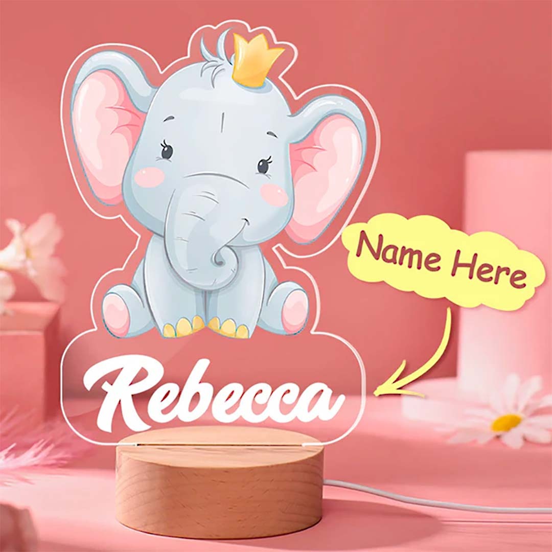 Personalized Kid Night Light Girl Nursery Lamp Elephant Night Light Child Table Lamp Baby Gift with Child Name-ancustom