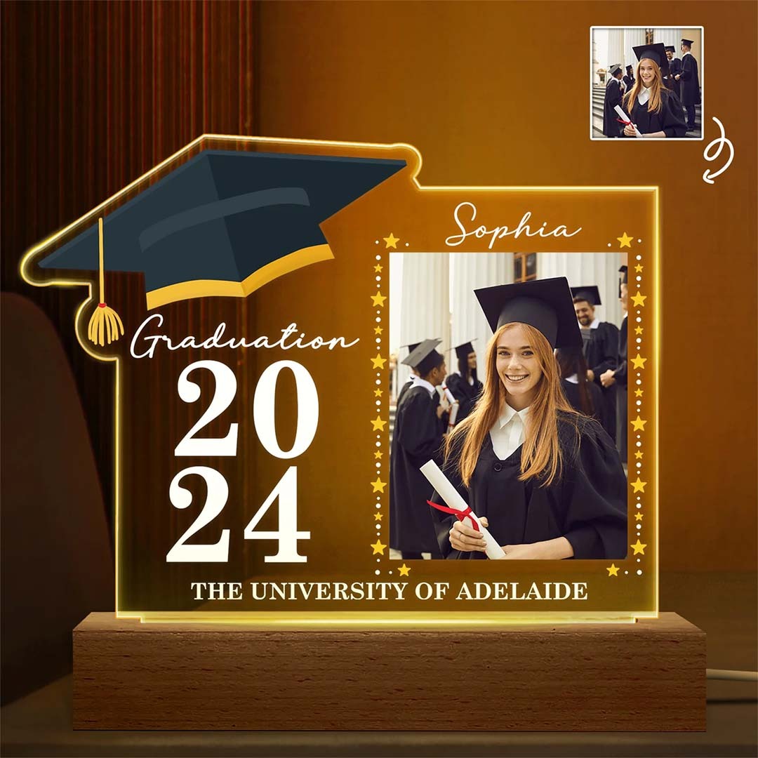 Custom Photo Graduation Celebration - Graduation Gift - Personalized 3D Led Light Wooden Base-ancustom