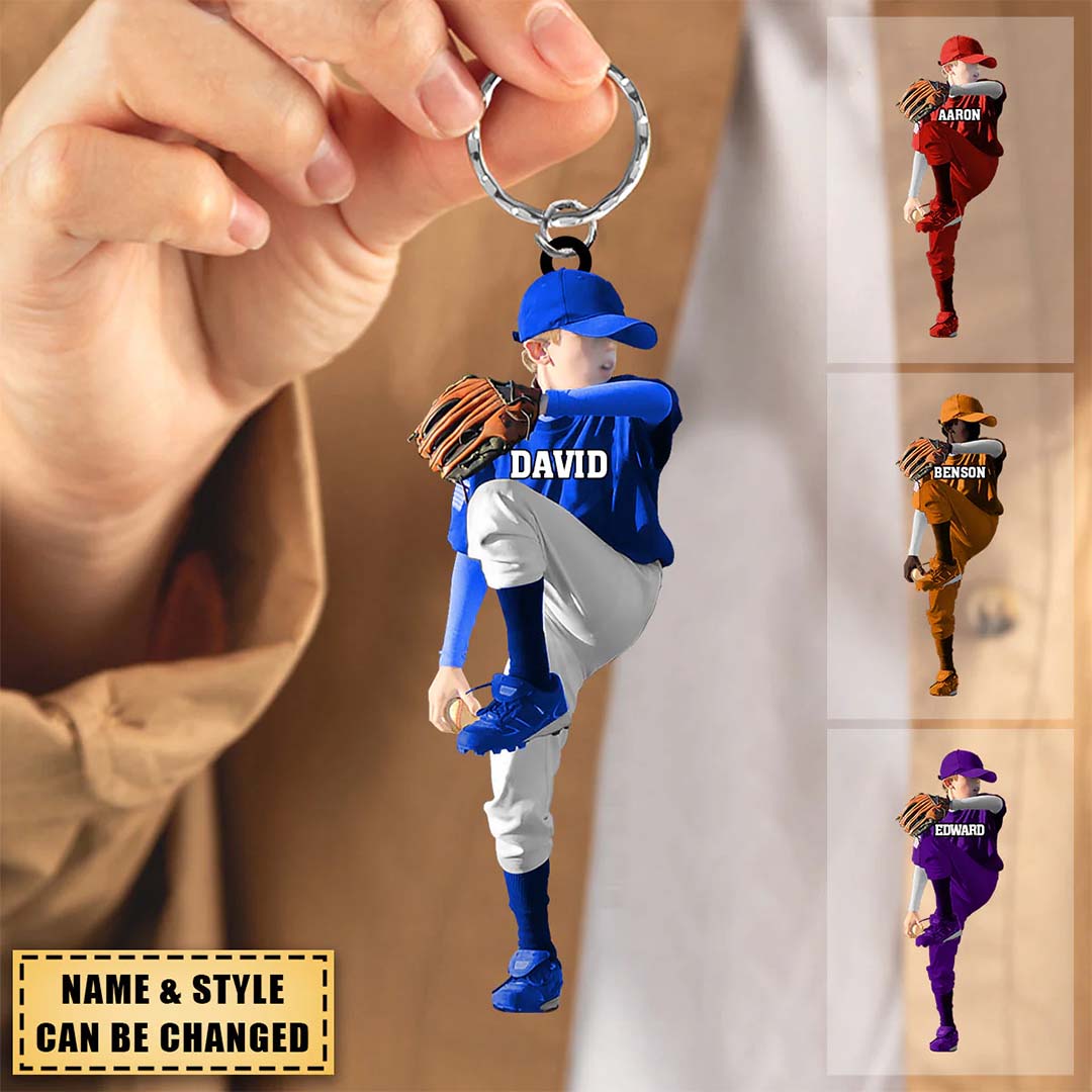 Custom Personalized Baseball Boy Throwing The Ball Acrylic Keychain, Gift for Baseball Lovers-ancustom