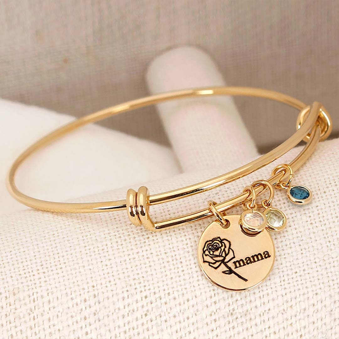 Custom Birthstone Personalized Birth flower Bracelet-ancustom