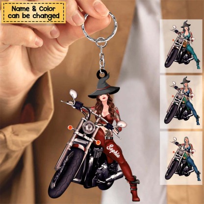 Custom Personalized Witch Biker Acrylic Keychain - Halloween Gift Idea For Bikers-ancustom