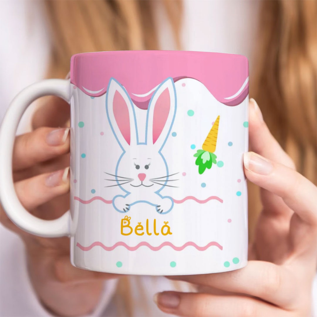Personalized cute bunny ceramic mug with name, perfect gift for kids and family-ancustom