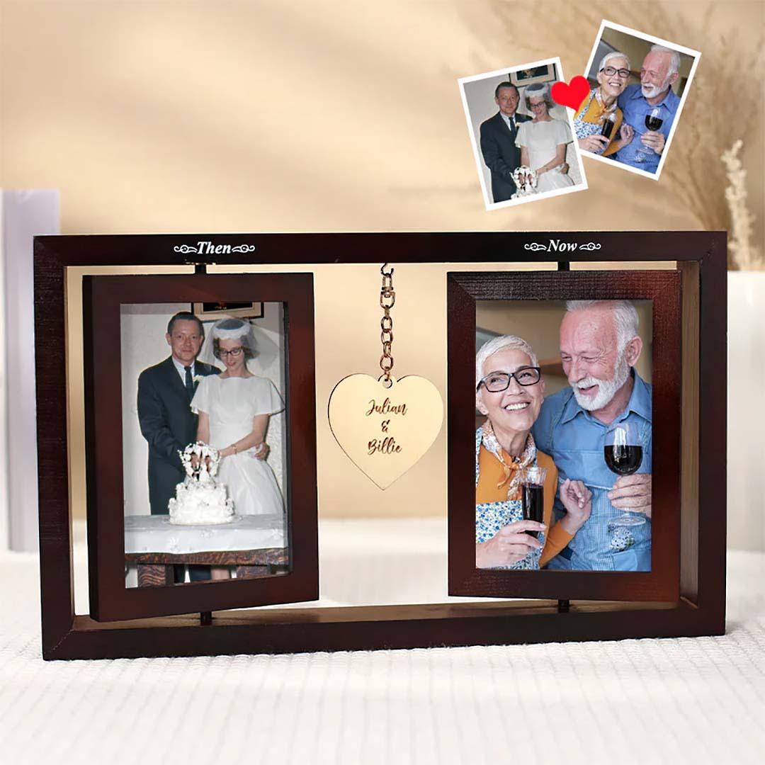Custom Wooden Photo Frame Personalized Name Home Decor Then & Now Picture Frame Wedding Anniversary Gift-ancustom