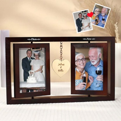 Custom Wooden Photo Frame Personalized Name Home Decor Then & Now Picture Frame Wedding Anniversary Gift-ancustom