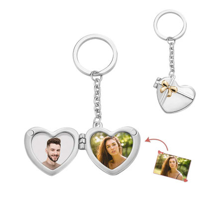 Custom Photo Keychain Double Photo Frame Heart-shaped Keychain Commemorative Gift-ancustom