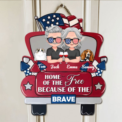 Custom Personalized Independence Truck Wooden Sign -Gift Idea For Independence Day/Couple/Dog/Cat Lover-ancustom