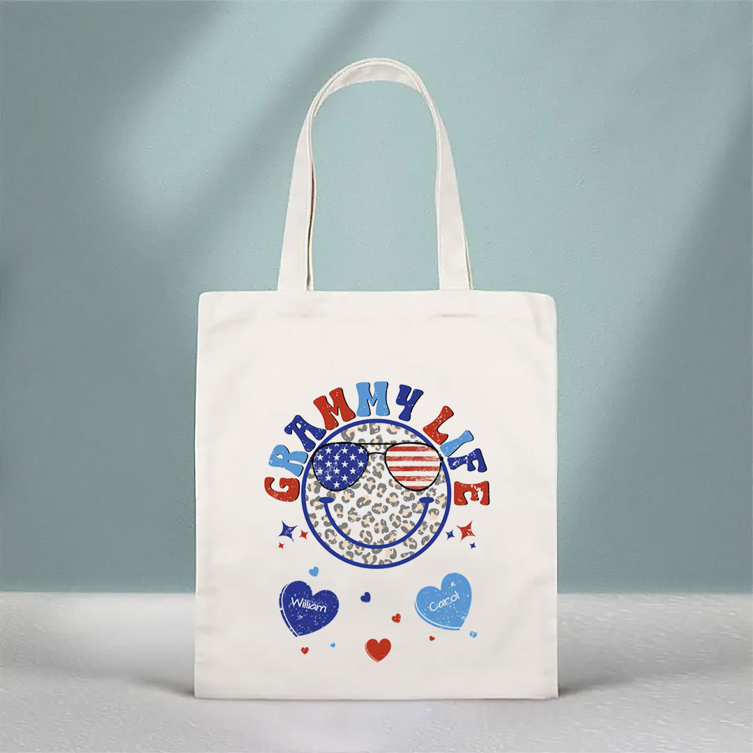 Personalized Tote Bag Grandma Life Smiley Face July 4th-ancustom