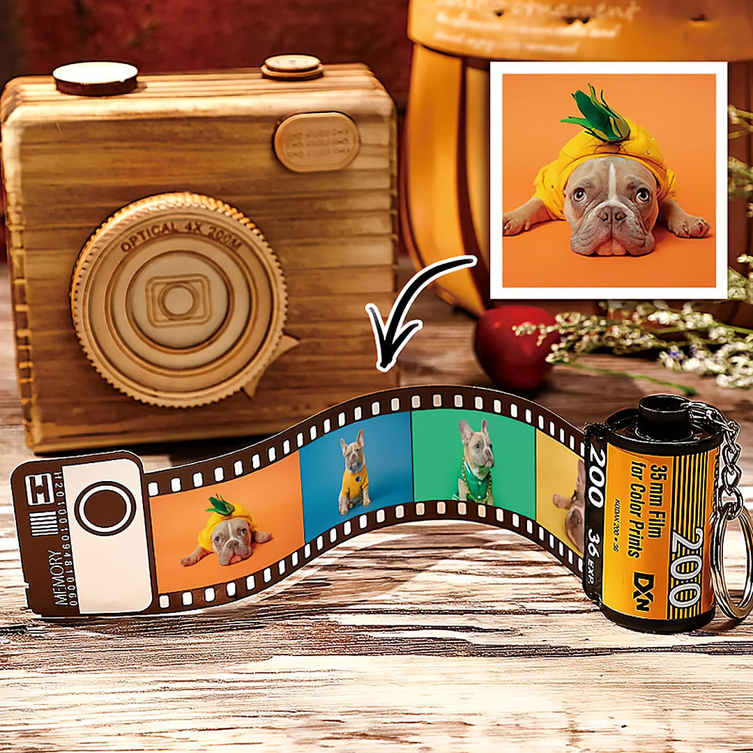 5 Pics Custom Photo Camera Roll Keychain with Pictures Customized Photo Gifts for Pet-ancustom