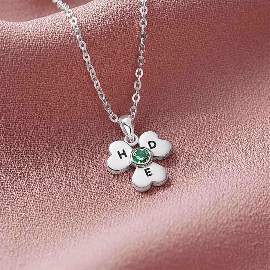 Personalized Clover Birthstone Initial Necklace-ancustom