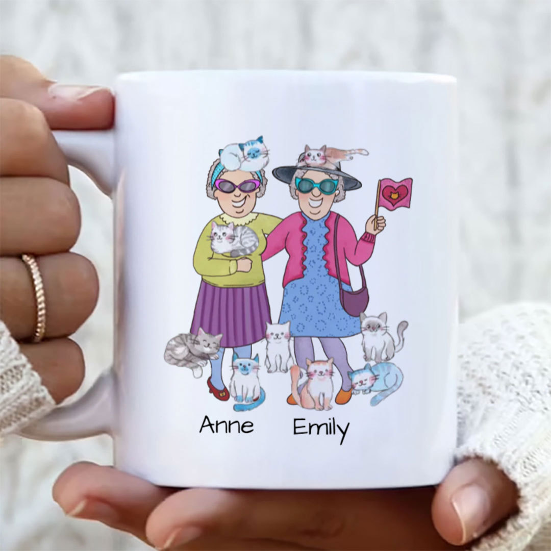 Custom Personalized Let's Be Crazy Cat Ladies Together Coffee Mug - Gift Idea For Best Friends-ancustom