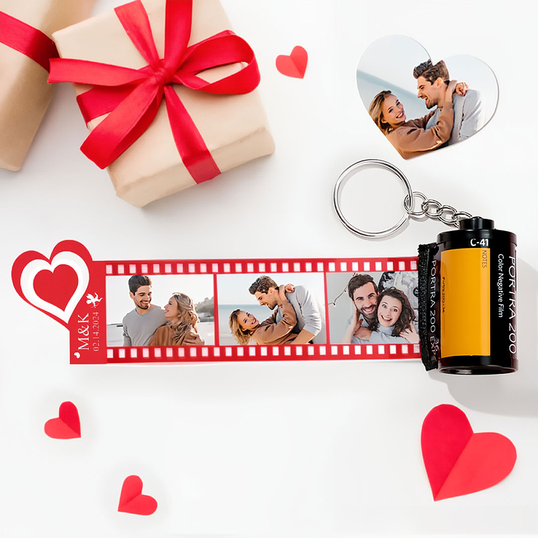 Red Love Heart Photo Film Roll Keychain Personalized Pullable Camera Keychain Valentine's Day Gifts For Couples-ancustom