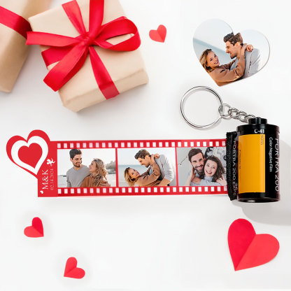Red Love Heart Photo Film Roll Keychain Personalized Pullable Camera Keychain Valentine's Day Gifts For Couples-ancustom
