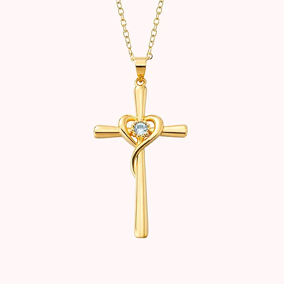 Personalized Heart Cross Necklace with Birthstone Minimalist Christian Jewelry Religious Birthday Gift for Her-ancustom