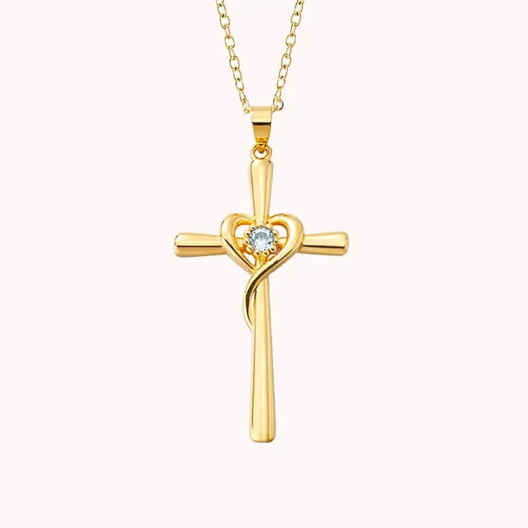 Personalized Heart Cross Necklace with Birthstone Minimalist Christian Jewelry Religious Birthday Gift for Her-ancustom