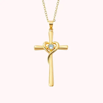 Personalized Heart Cross Necklace with Birthstone Minimalist Christian Jewelry Religious Birthday Gift for Her-ancustom