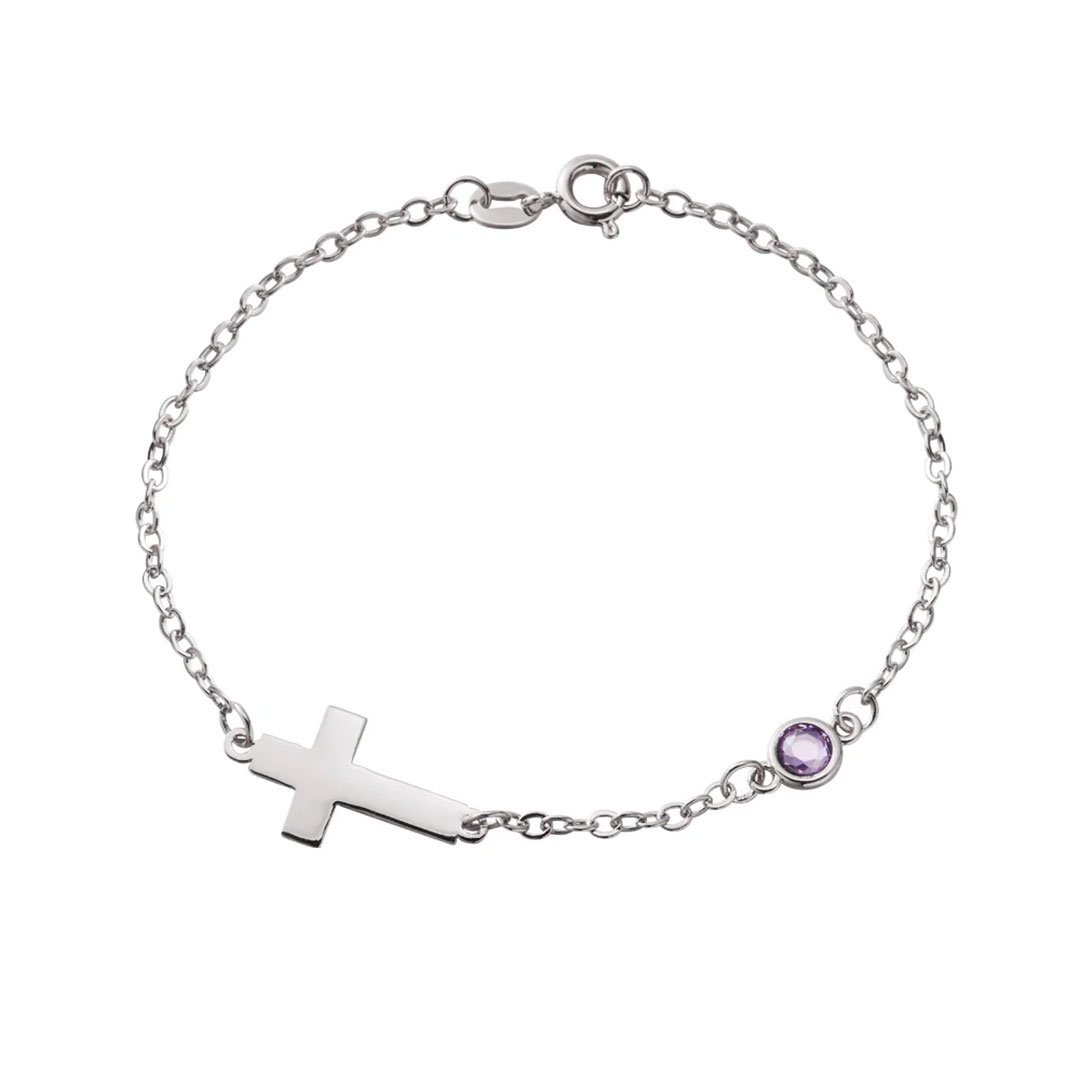 Personalized Dainty Cross Bracelet with Birthstone Birthday Anniversary Gift for Christian Women-ancustom
