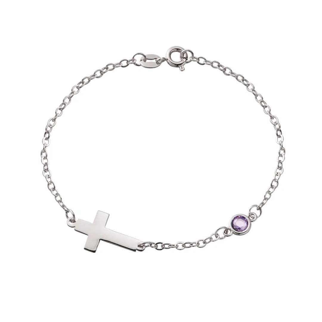 Personalized Dainty Cross Bracelet with Birthstone Birthday Anniversary Gift for Christian Women-ancustom