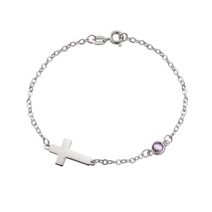 Personalized Dainty Cross Bracelet with Birthstone Birthday Anniversary Gift for Christian Women-ancustom