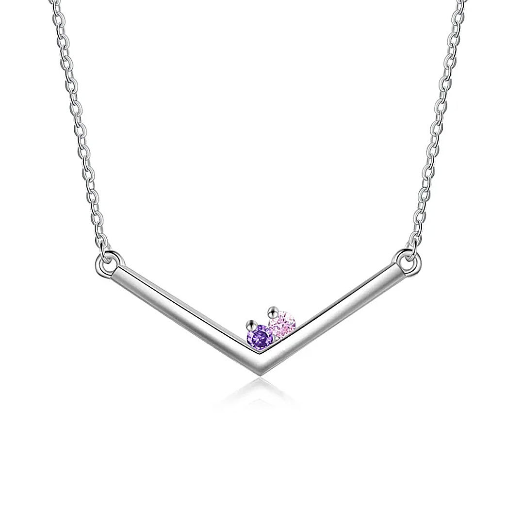Personalized Simple V Shaped Birthstone Necklace Mother's Day Anniversary Birthday Gift for Her-ancustom